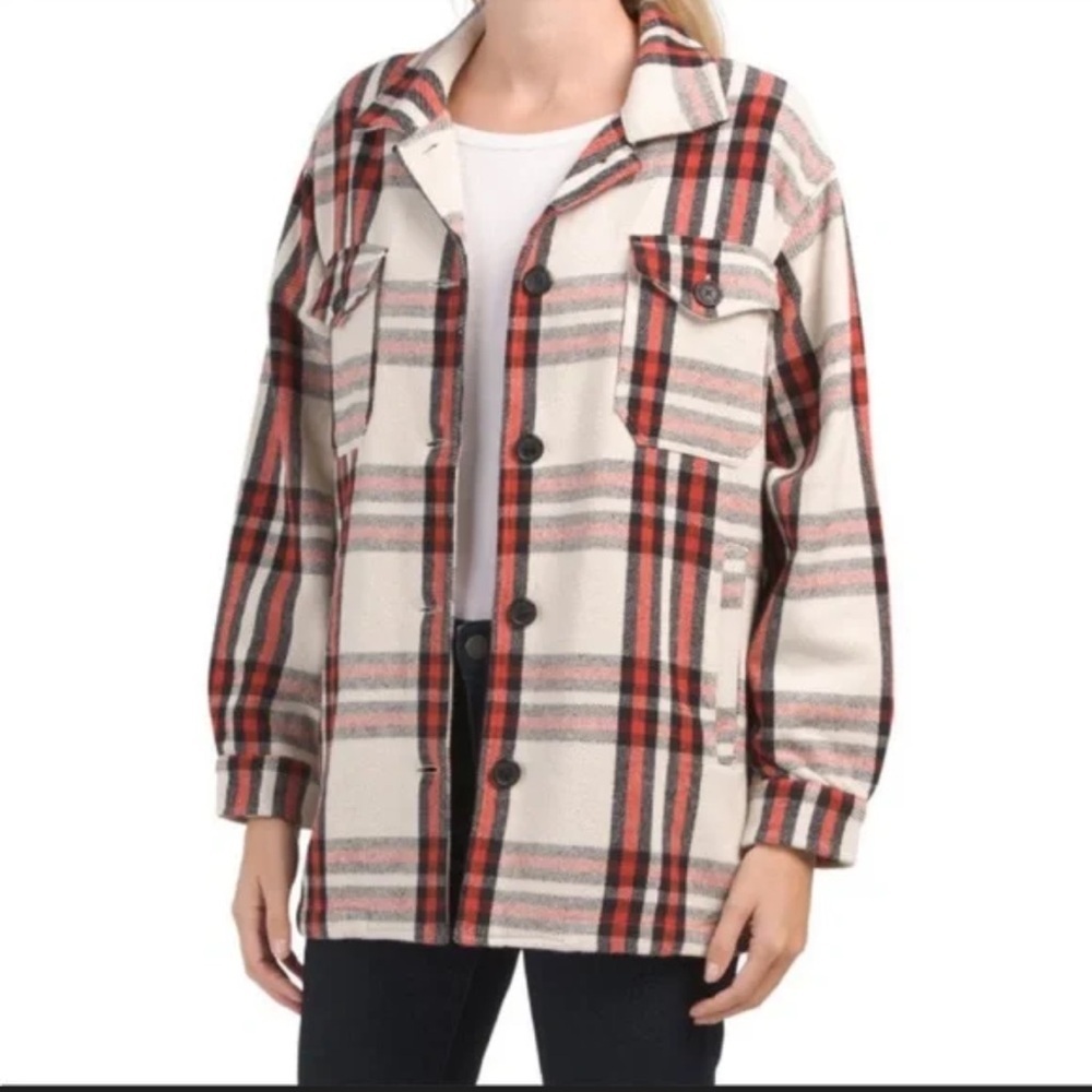 Lucky Brand White Red Plaid Shacket 100% Cotton Womens Large